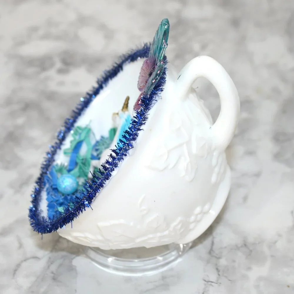 HAND CRAFTED Unicorn Spring Decor Ornament Upcycled Cup Fantasy Turquoise Blue